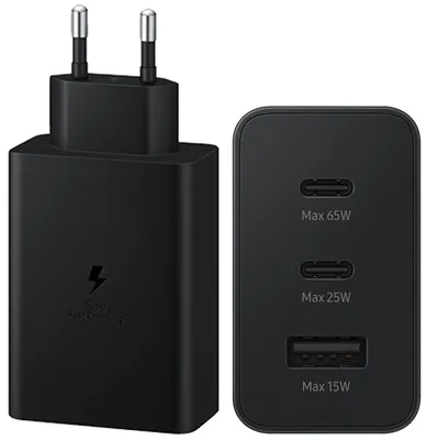 Productafbeelding van Samsung Originele Power Adapter Trio - Oplader - 2x USB-C en 1x USB aansluiting - Fast Charge - 65W - Zwart