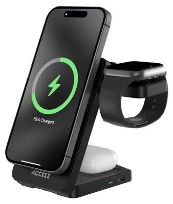 Produktbild von Accezz 3-in-1 Faltbares Kabelloses MagSafe Ladegerät - 20 Watt - Schwarz