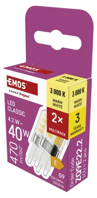LED Lampe Classic JC / G9 / 4,2 W (40 W) / 470 lm / Warmweiß / 2 Stück