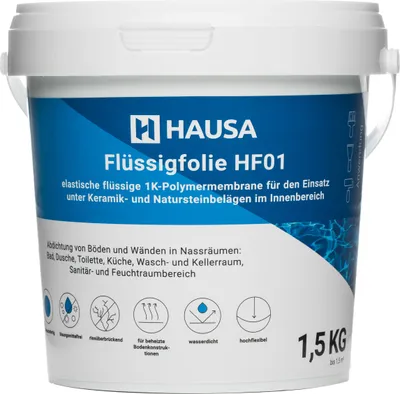 Image de HAUSA : Film liquide d'étanchéité pour salle de bain, douche et cuisine. Poids : 1,5 kg. Surface couverte : jusqu'à 1,5 m². Étanchéité pour salles de bain