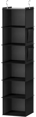 Immagine prodotto di Scaffale appendibile, organizer per armadi, 6 scomparti, nero, 30x30x120 cm, realizzato in feltro, MDF e bambù