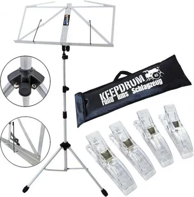 Produktbild von keepdrum MUS3SV Notenständer Silber mit 4 Notenklammer