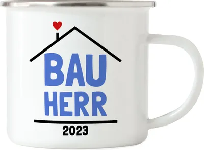 Produktbild von Bauherr 2023 Emaille Tasse Hausbau Richtfest Häuslebauer Geschenk Einzug Eigenheim Spruch Lustig