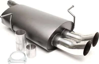 Produktbild von Sportauspuff 2x76mm DTM hoch rund scharf mit ABE für BMW 3er e46