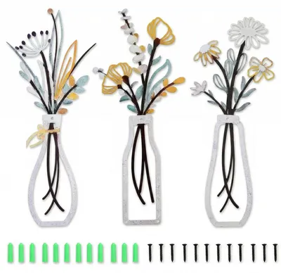 Metall-Wanddeko Blumen 3er-Set 35x15 cm minimalistisch