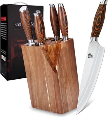 Produktbild von Famanu Messerset 7-teilig - Hochwertige Küchenmesser mit Pakkaholzgriff
