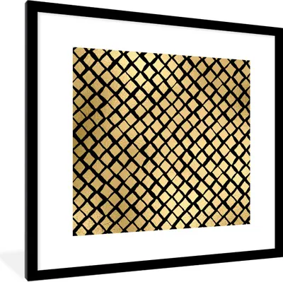 Produktbild von MuchoWow® Gerahmtes Poster Muster - Gold - Kariert 40x40 cm - Poster mit Schwarzem Bilderrahmen Wandposter Rahmen Foto Bilder - Poster - Plakat im Rahmen