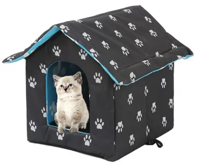 Produktbild von Katzenhaus Outdoor Winterfest Wasserdicht Schwarz L 45x43x40cm