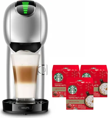 Krups KP440E.20 Dolce Gusto Genio S Kapselmaschine +3x Starbucks Toffee Nut Latte, Farbe:Silber