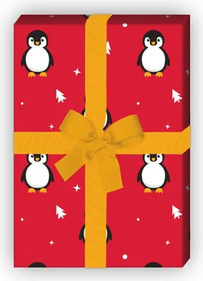 Produktbild von Süßes Weihnachtspapier mit Pinguinen und Weihnachtsbäumen, rot, 32 x 48cm - G9826, 32 x 48cm
