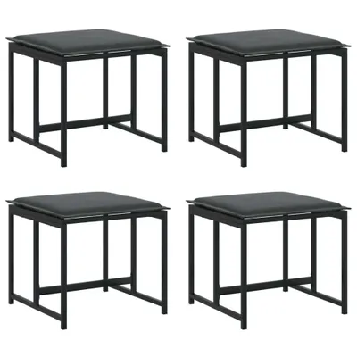 Produktbild von Gartenhocker mit Kissen 4 Stk. Schwarz Stahl und Textilene