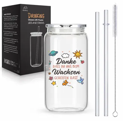 Produktbild von Gläser mit Deckel und Strohhalmen für Eiskaffee und Cocktails