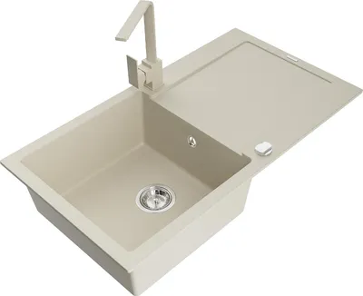 Immagine prodotto di Mexen Leo lavello cucina in granito a 1 vasca con scolapiatti e rubinetto cucina Rita, beige - 6501-69-670300-69