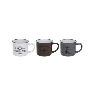 Three coffee mugs are displayed side-by-side against a white background.