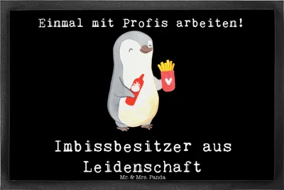 Produktbild von Mr. & Mrs. Panda bodenmatte Imbissbesitzer Leidenschaft 40 x 60 cm - Schwarz - Geschenk, Pommesliebe, Imbissverkäufer, fußmatte, Schmutzfänger, Spruch, Lustig, Witzig