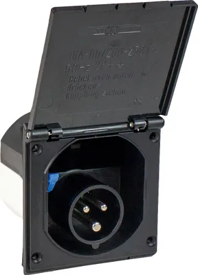 Produktbild von as-Schwabe Camping CEE-Caravan Einspeisungsstecker 3-polig mit Klappdeckel IP44 Schwarz