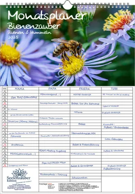 Produktbild von Bienenzauber Bienen und Hummeln Planer Wandplaner Familienplaner 4 Spaltenplaner DIN A3 Kalender für 2025 - Seelenzauber