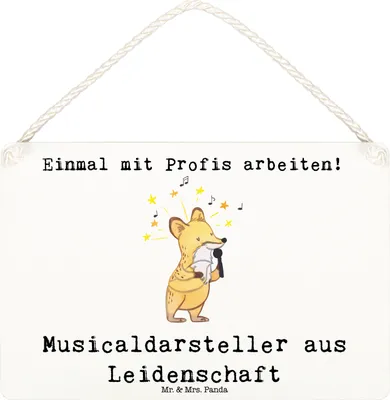 Produktbild von Mr. & Mrs. Panda Schild Musicaldarsteller Leidenschaft DIN A6 - Weiß - Geschenk, kleine aufmerksamkeit, holzbild, Holzschild, wandtafel, Wandbild Holz
