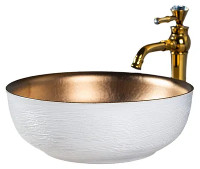 Keramik-Aufsatzwaschtisch rund, weiß-gold, Ø 41,5 cm, handgefertigt