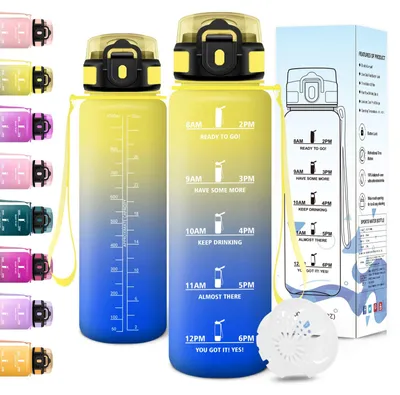 Produktbild von Motswedi 1L BPA-frei Sport Trinkflasche kohlensäuregeeignet mit Zeitmarkierung