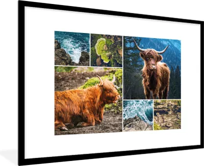 Produktbild von MuchoWow® Gerahmtes Poster Schottischer Highlander - Berg - Meer 90x60 cm - Poster mit Schwarzem Bilderrahmen Wandposter Rahmen Foto Bilder - Wanddekoration - Fotos