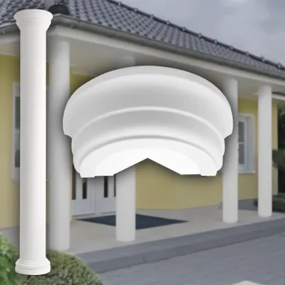 Produktbild von PRESTIGE DECOR Kapitell für Halbsäulen 535x268x130mm Säulenknauf Kunstharzputz weiß, Fassadenverkleidung aussen Pfeiler Wandverkleidung (Kapitell LC103-1H, halbrund)