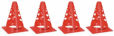 Produktbild von Fußballhütchen Markierungshütchen Kegel Pylonen 4er Set rot-braun18cm DUNLOP