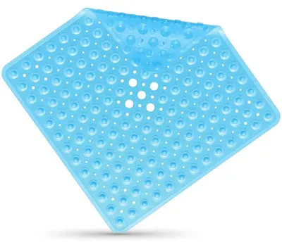 Zdjęcie produktu dla Mata pod prysznic dla skóry wrażliwej, 53x53 cm, niebieska, z możliwością zawieszenia | Bez BPA, bez lateksu, odporna na pleśń, można prać w pralce