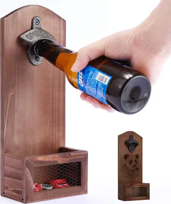 Produktbild von ATOMSTACK Vintage-Flaschenöffner aus Holz, Flaschenöffner zur Wandmontage, mit Kappenfänger für Lasergravur
