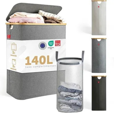 Produktbild von Kleinwasserkasten 140L mit 2 Waschkammern und Deckel - Kleine und praktische Waschmaschinenspülbeckenlösung - Mit austauschbaren Spülbeuteln