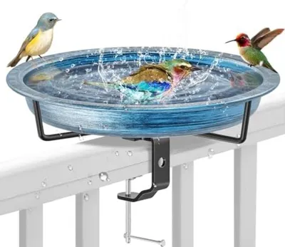 Produktbild von PolkaHome® Vogelbad für Balkon – Verstellbar, Wetterbeständig, 25 x 25 x 5 cm, Blau