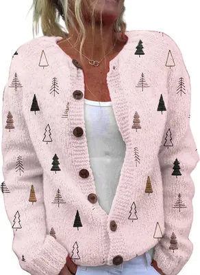 Produktbild von ASKSA Damen Weihnachts Strickjacke Weihnachtsjacke Weihnachten Cardigan Reindeer Weihnachtsmann Weihnachtspullover Sweat,A-Hellrosa,L