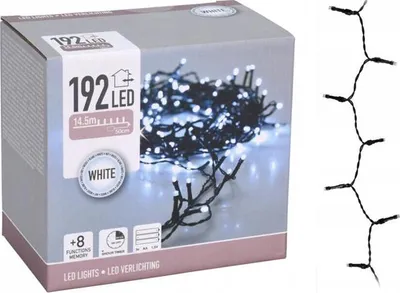 Obrázok produktu pre LED rozprávkové svetlá, 192 LED diód, studená biela, batériový pohon, IP44, časovač