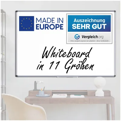 Produktbild von VISCOM Whiteboard magnetisch - 90 x 120 cm - Magnettafel in 8 Größen - Magnetwand kratzfest & beschreibbar - mit Aluminium-Rahmen