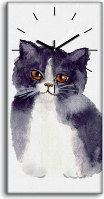 Produktbild von Küchenuhr Bürouhr Leinwand Uhr 30x60 Malerei Tiere Katzen Aquarell Kunst - schwarze Hände