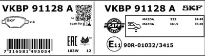 Image de SKF Jeu de plaquettes de frein à disque arrière VKBP 91128 A