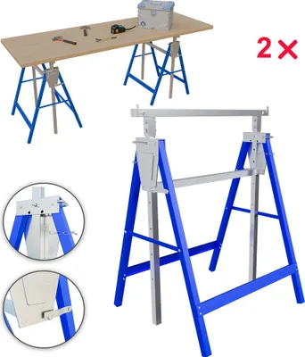 Produktbild von NAIZY 2X Gerüstbock Stützbock Teleskop-Arbeitsbock Set 80 bis 130 cm Höhenverstellbar Tragkraft bis zu 150 kg Stahlbau mit Sicherheitsverriegelung Faltbar für einfache Lagerung und Transport