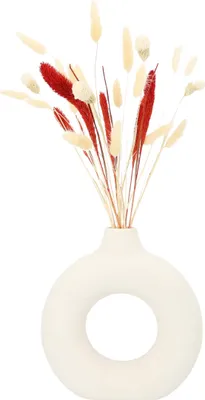 Produktbild von QUVIO Donut-Vase - Rund - Vase - Vasen - Blumenvase - Dekoratives Zubehör - Für den Innenbereich - Wohnaccessoires - Skandinavisch - Landhausstil - Keramik - Off-white mit Sprenkeln - 7 x 21 x 23 cm