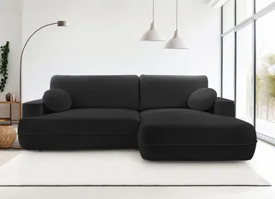 Productafbeelding van AX LIVING Hoekbank met slaapfunctie, model Peoni, 267 cm, elegante zwarte kleur