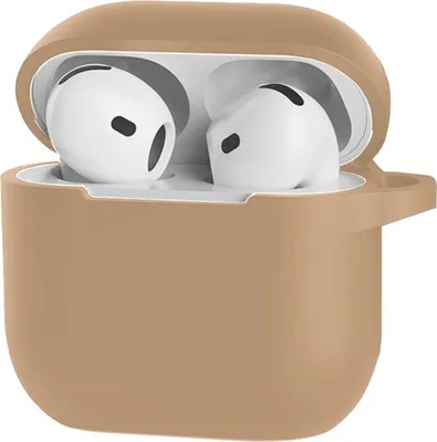 Image de Étui de protection en silicone pour Apple AirPods 4, avec clip, couleur sable