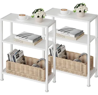 Immagine prodotto di Set di 2 tavolini laterali, stretti, ideali per piccoli spazi, colore bianco