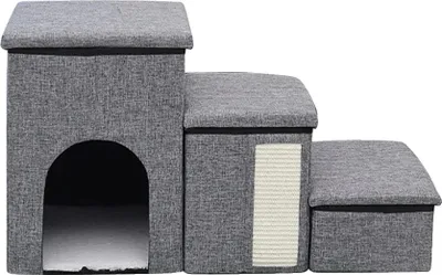 Produktbild von Hundetreppe, faltbares Design, rutschfeste Basis, GRAU