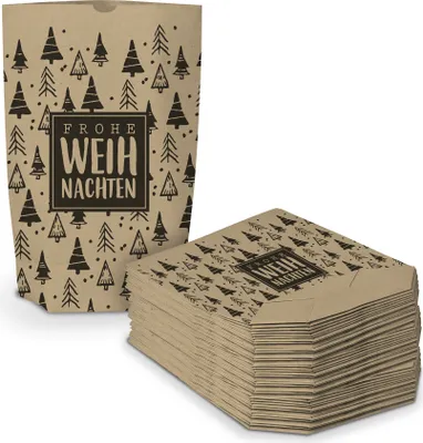 Produktbild von itenga Geschenktüte Frohe Weihnachten Tannenbäume 17x26cm braun schwarz - 50 Tüten