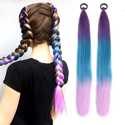 Productafbeelding van Lila pruik voor cosplay met vlechtjes – Dubbele paardenstaart
