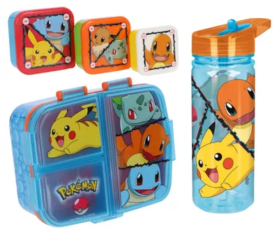 Produktbild von Pokemon-Mittagessen-Set; bestehend aus Brotdose, Snackbox und Trinkflasche