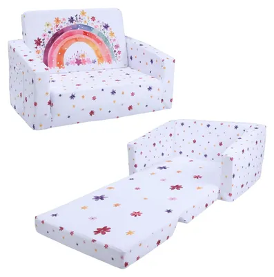 Produktbild von Kinder-Sofa 2-in-1: Klappstuhl mit Tasche und Regenbogenblumenmuster