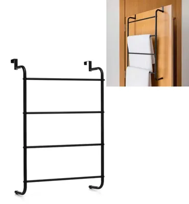 Image de Porte-serviettes de porte, 4 barres, design moderne, noir