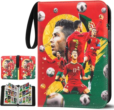 Produktbild von Fussball Karten Sammelalbum, 9 Fächer 50pcs Seiten Sammelkarten Album Sammelmappe für bis zu 900 Karten, Sammelbuch Groß mit Reißverschluss