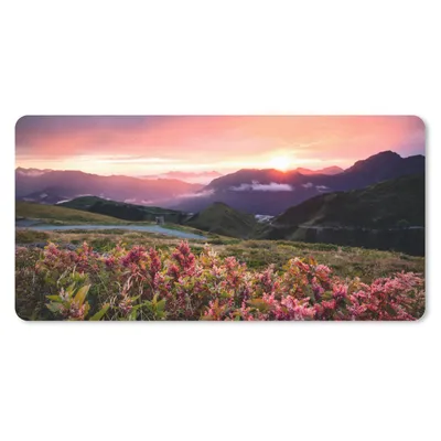 Produktbild von MuchoWow® Mauspad Mousepad Blumen - Berge - Landschaft - Nacht - Himmel - Rosa 60x30 cm - Mousepads - Maus Mat - Pad - Mausunterlage - Nachhaltig
