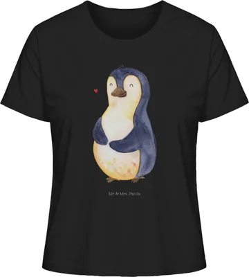 Produktbild von Mr. & Mrs. Panda Damen Kurzarmshirt Pinguin Diät Größe M - Schwarz - Geschenk, Abnehmen, glücklich, Selbstliebe, Rundhals T-Shirt, Oberteil, Sommershirt